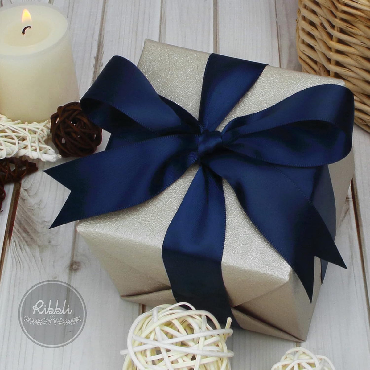Ribbli Navy Double Faced Satin Ribbon,1” x Continuous 25 Yards,Use for Bows Bouquet,Gift