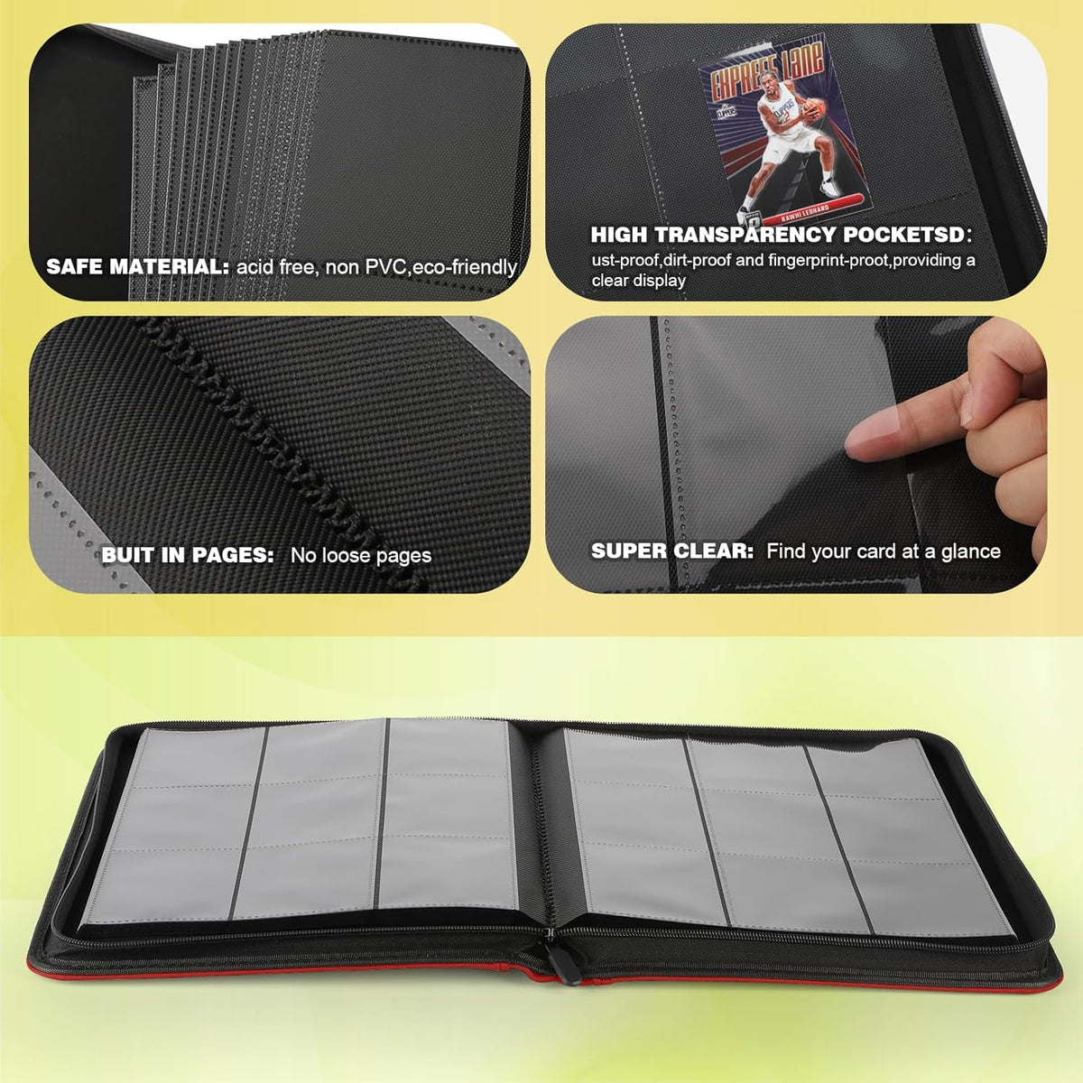 Trading Card Binder, Card Binder 9 Pocket for Trading Cards, Holds 540 Cards, Zippered Premium Card