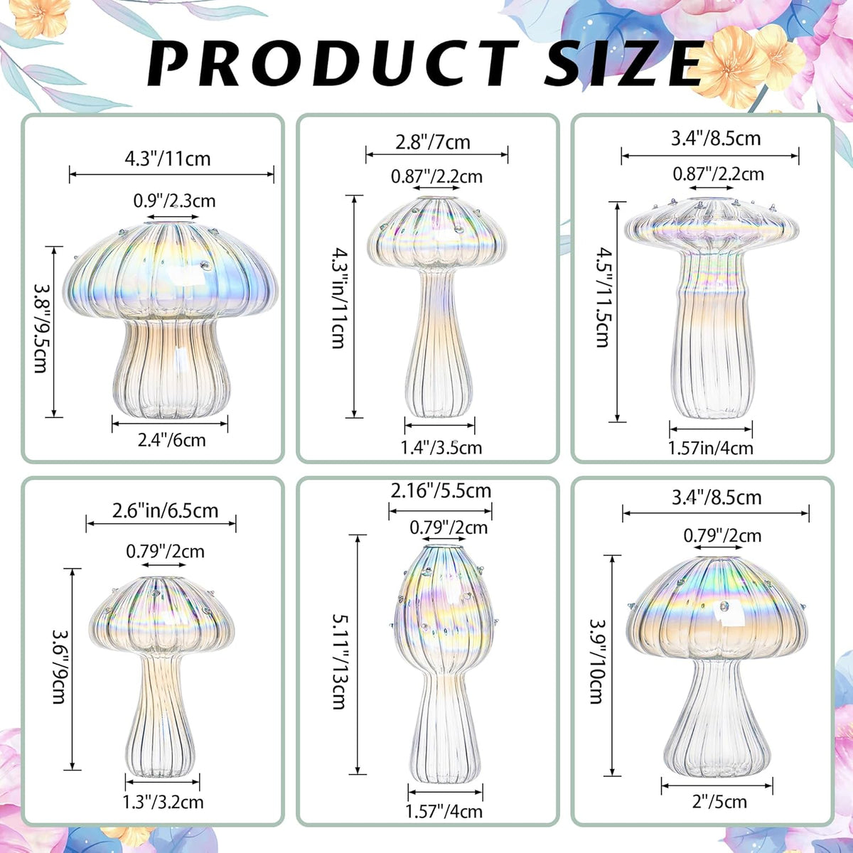 Plant Propagation Station, Set of 6 Clear Mushroom Vase, Propagation Stations, Small Plant