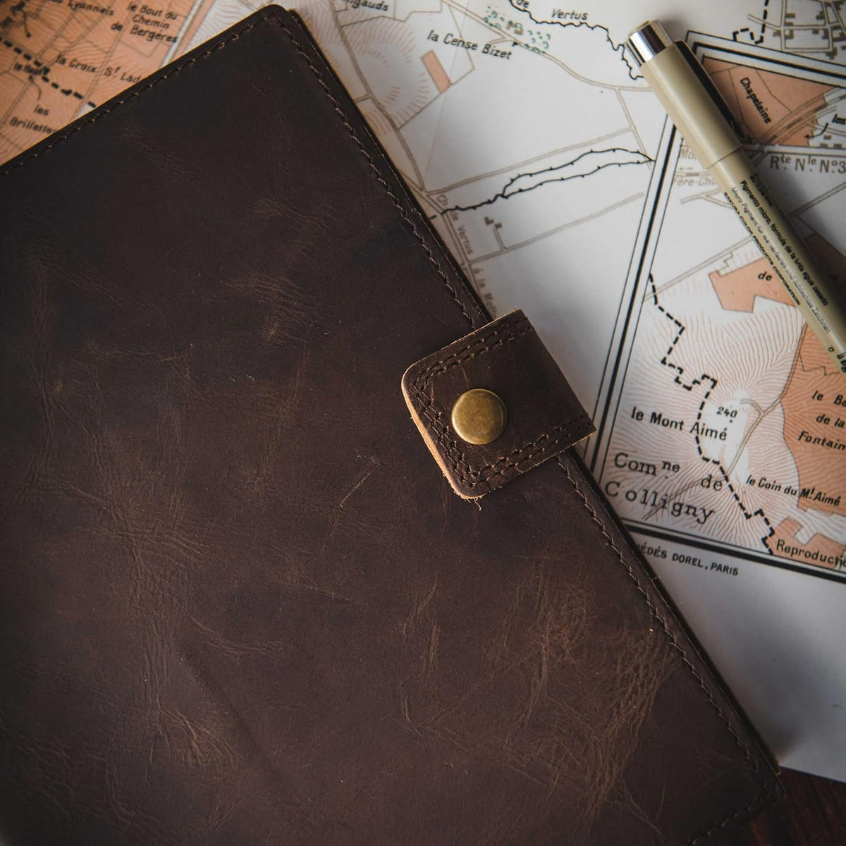 Refillable Leather Journal | Premium Lined A5 Notebook Cover | 200 Ruled Writing Pages | Card