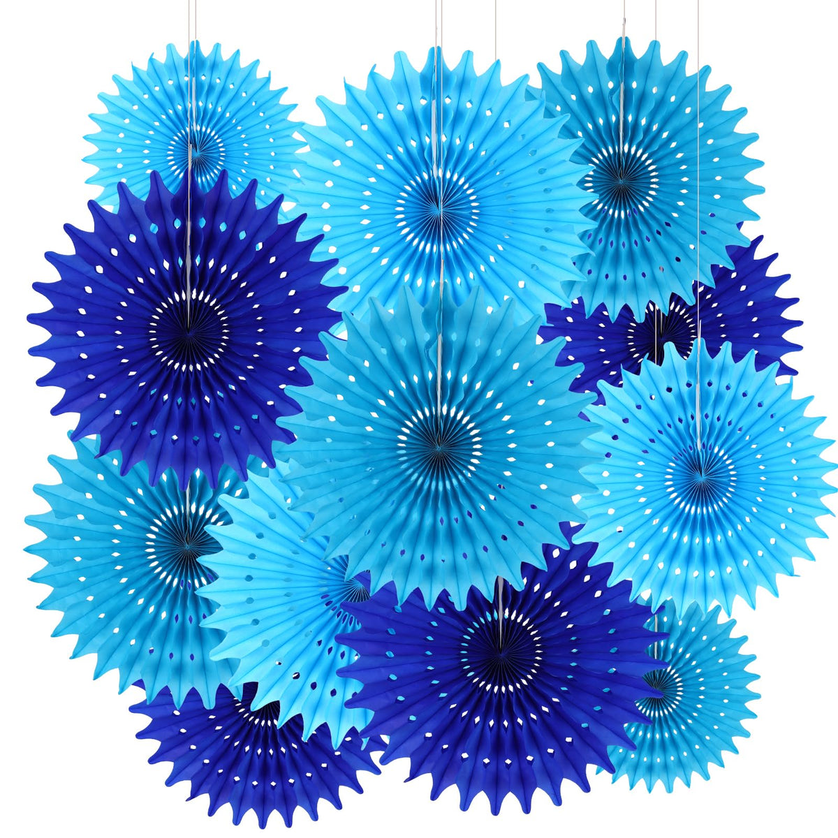 BestoFun 12PCS Paper Fans Blue Party Decorations Tissue Paper Flowers Decorations for Girl Groovy