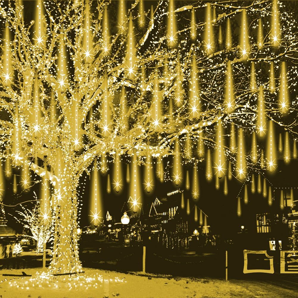 Christmas Lights Outdoor Falling Rain Meteor Shower Lights 12 inch 8 Tube 192 LED Snowfall Icicle