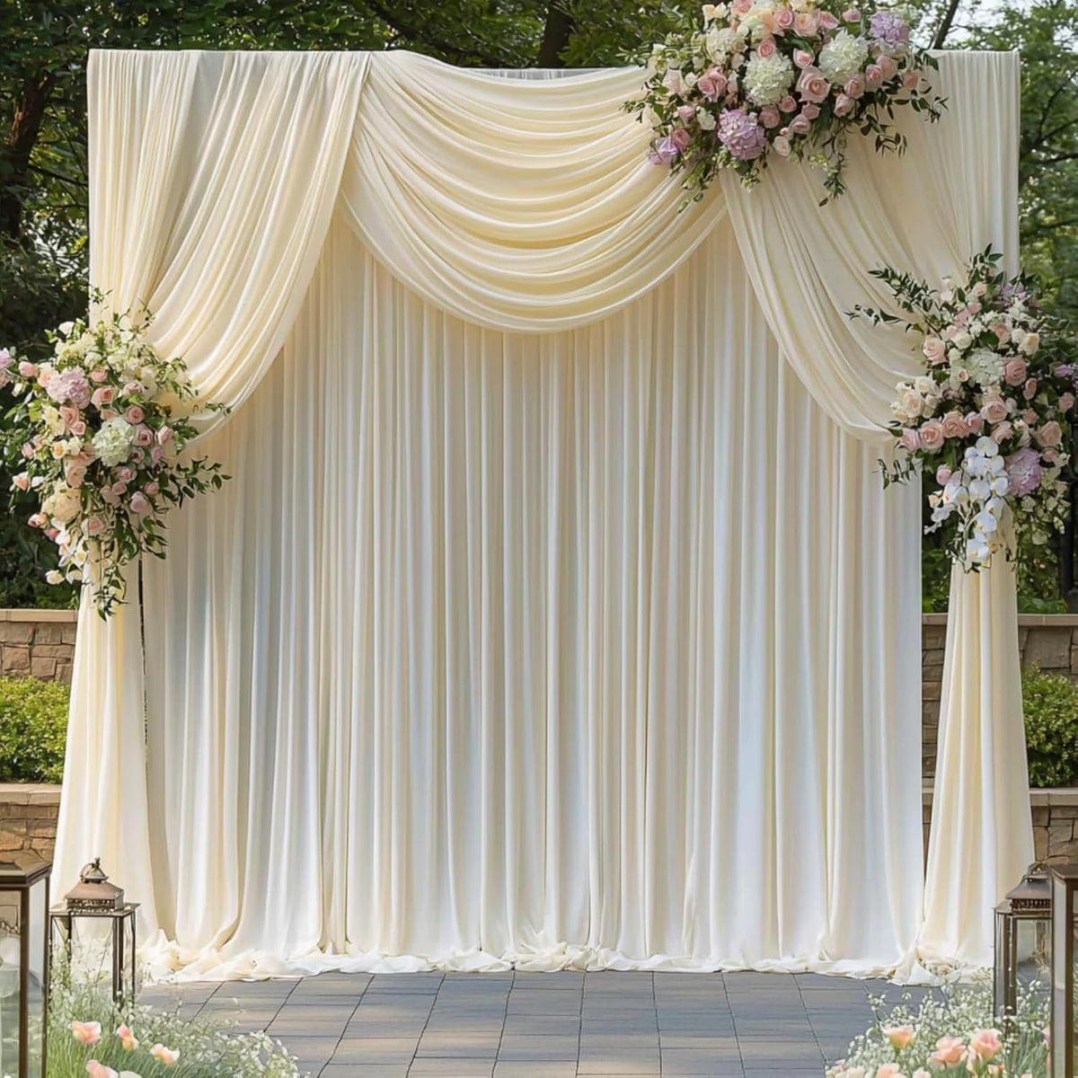 20 ft x 10 ft Wrinkle Free Ivory Backdrop Curtain for Wedding Parties, Polyester Ivory Photo