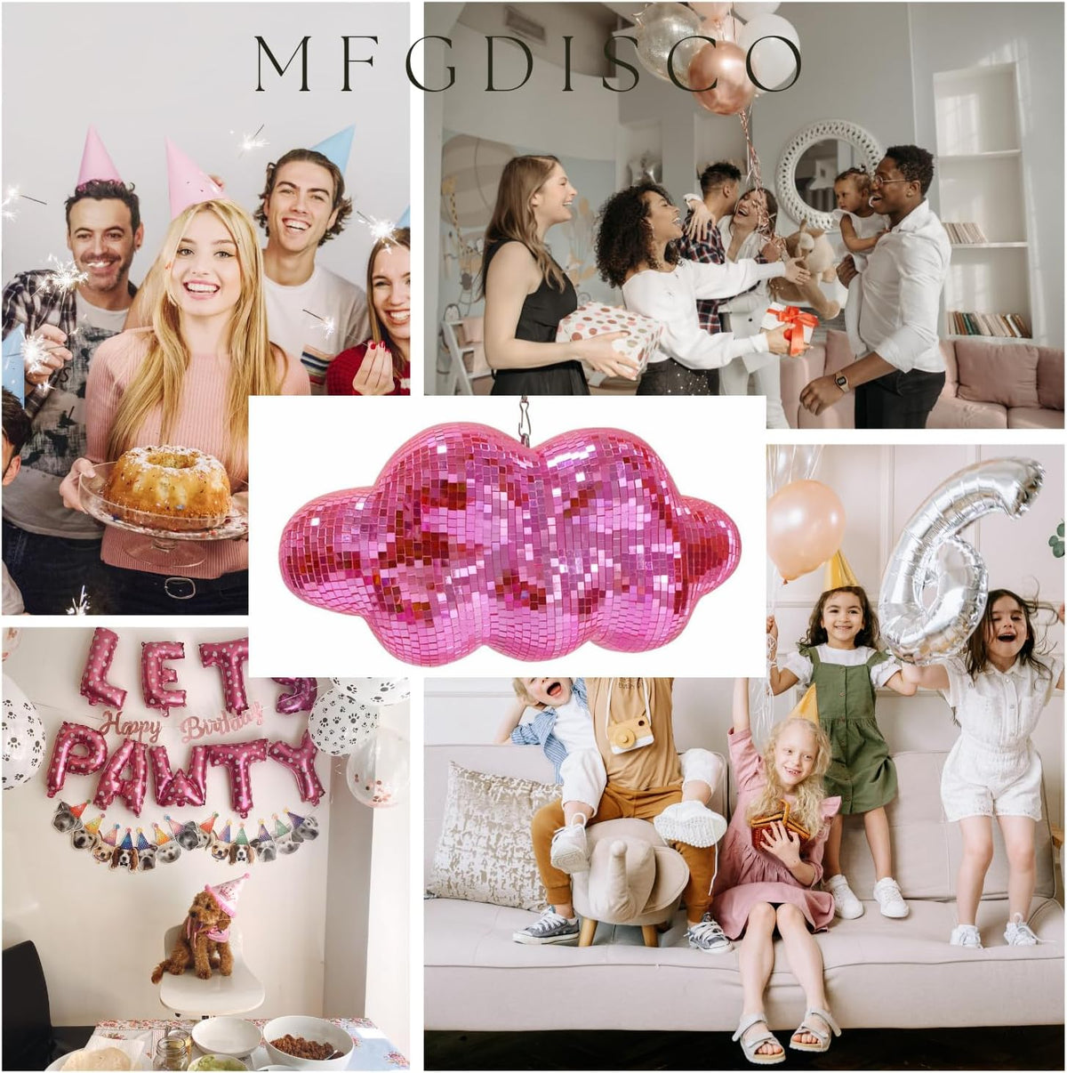 Pink Disco Ball Cloud Shaped, Hanging Disco Decor for Party,Room,Home, Retro Reflective Mirror Ball