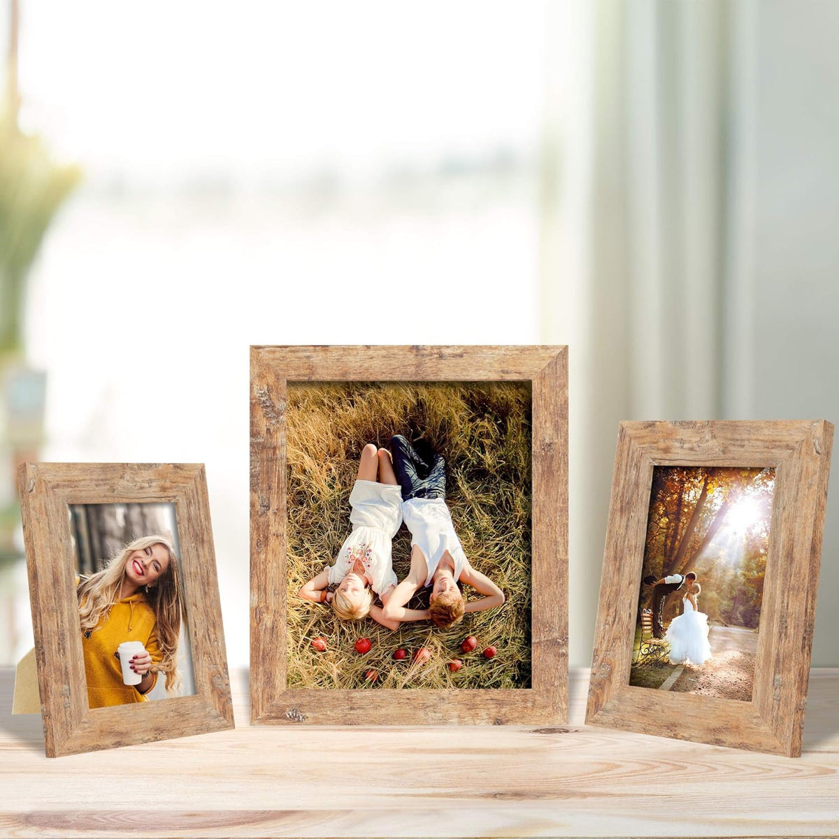 5x7 Picture Frame Set of 4, High Definition Real Glass Rustic Brown Frame, 5 x 7 Wood Photo Frames