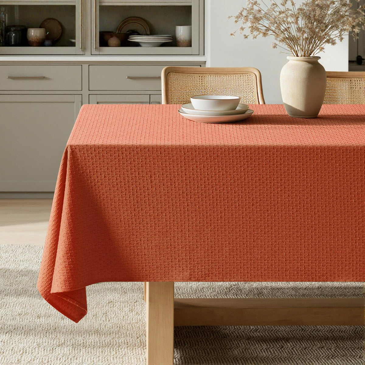 MIULEE Fall Tablecloth Burnt Orange Linen Cottton Table Cloth Rectangle Waterproof Spillproof