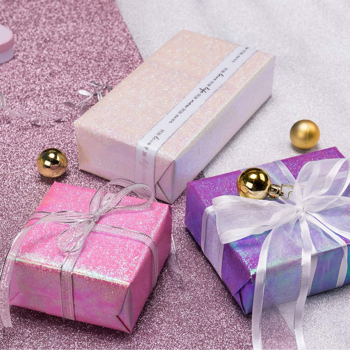 WRAPAHOLIC Wrapping Paper Roll - Pink/White/Purple Rainbow Color for Birthday, Wedding, Mother's
