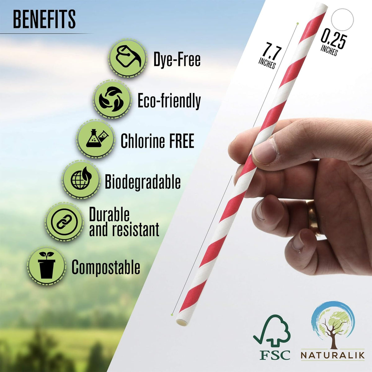 300 Pack Extra Durable Red Paper Straws Biodegradable- Heavy Duty Eco-Friendly Paper Straws Bulk