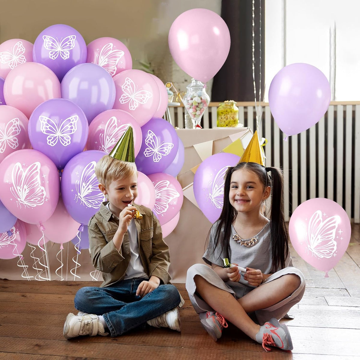 Maca Pink Purple Butterfly Printed Balloons - 52 PCS 12 Inch, Perfect for Baby Shower, Girls'