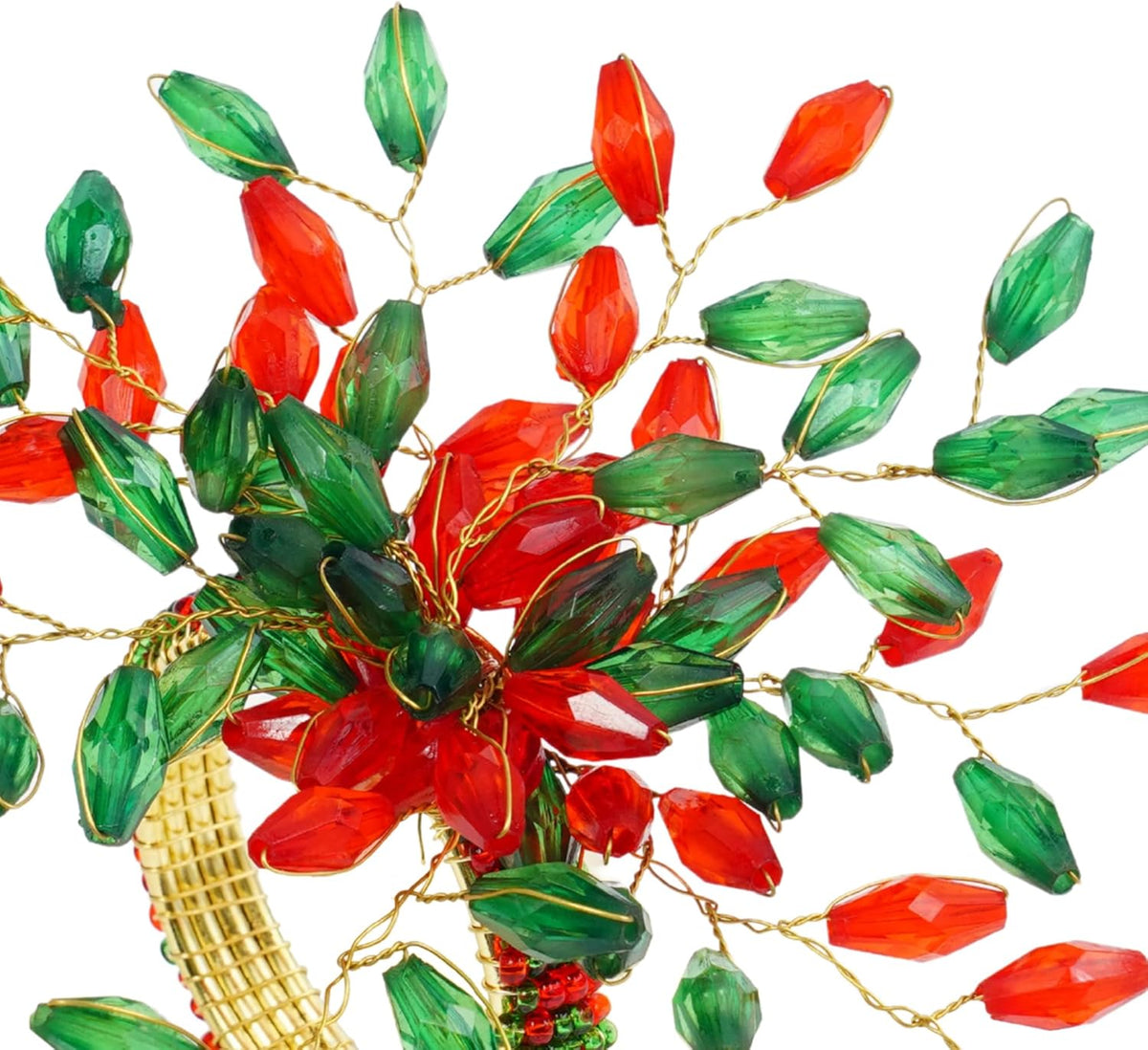 Handcrafted Beaded Napkin Rings Set of 6 – Red & Green Crystal Flower Design, Elegant Table Décor