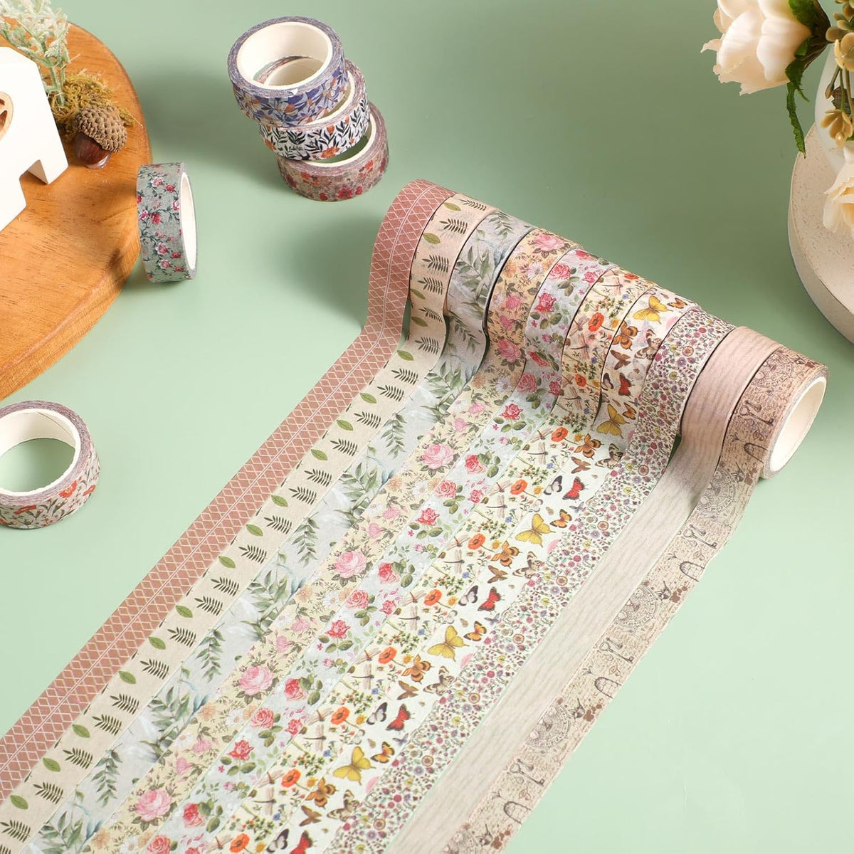 TaoBary 33 Rolls Holiday Plaid Washi Tape, 15 mm Seasonal Washi Tape Set Bohemian Colorful Vintage