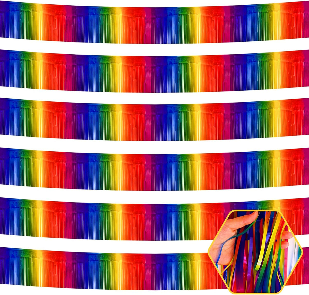 6 Pack 10 Feet Rainbow Foil Fringe Garland Metallic Tinsel Streamers Banner Wall Hanging Curtain