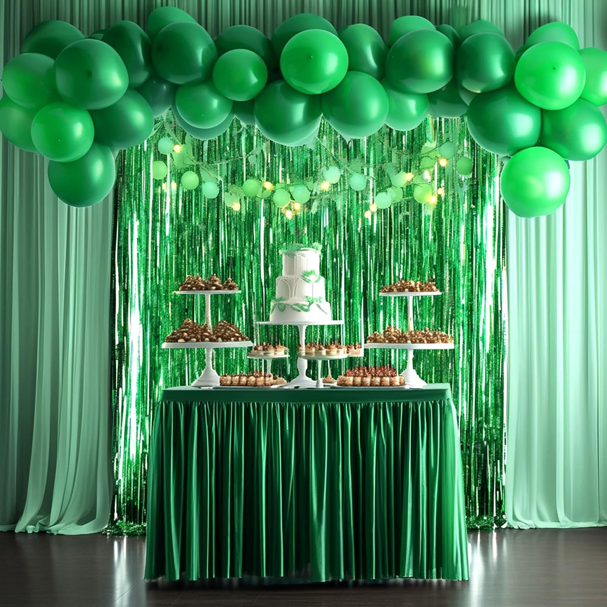 4 Packs Green Foil Fringe Curtain, Green Glitter Metallic Tinsel Backdrop for Birthday, Wedding