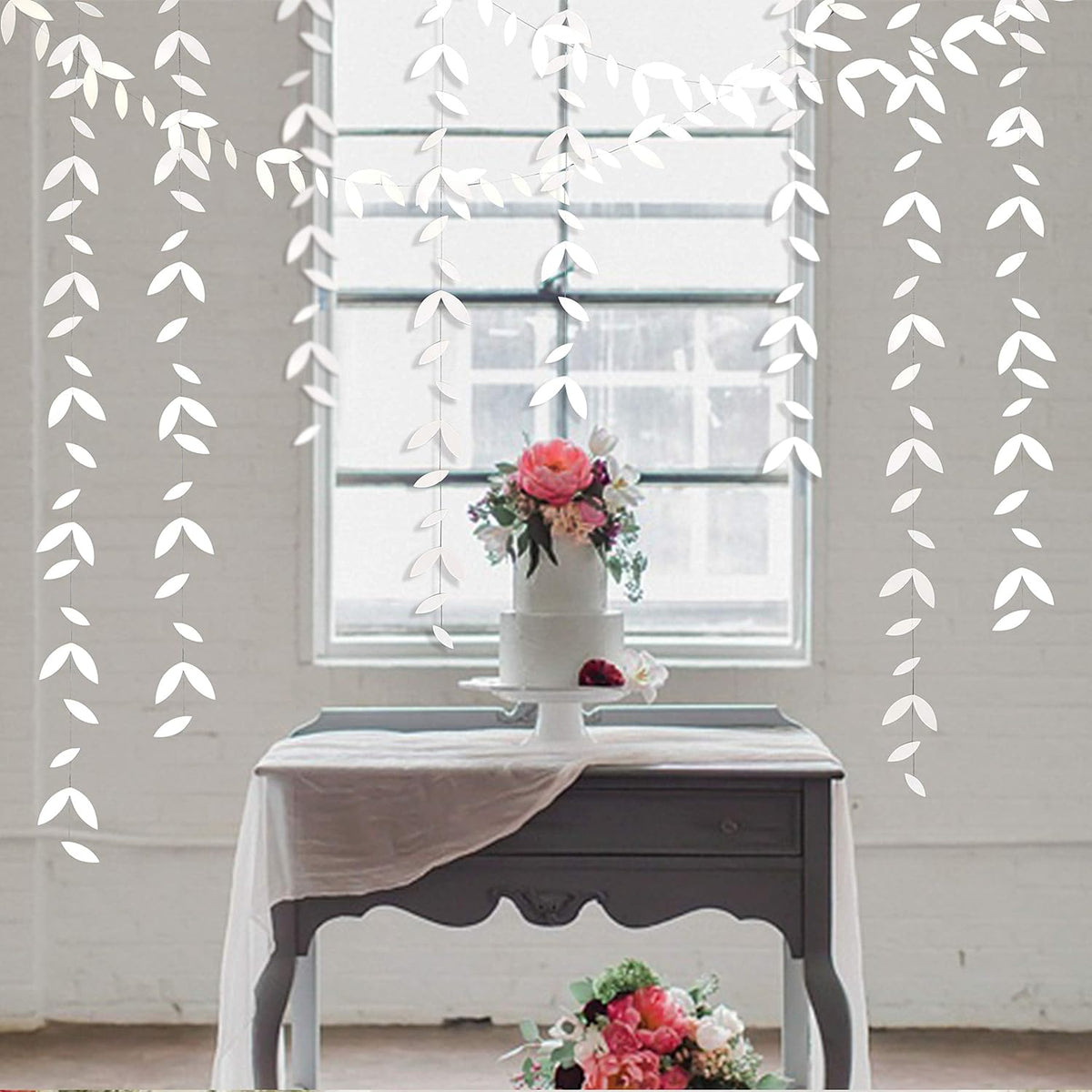 52 Ft White Party Decorations Leaf Garland Kit Paper Hanging White Leaves Streamer Banner for