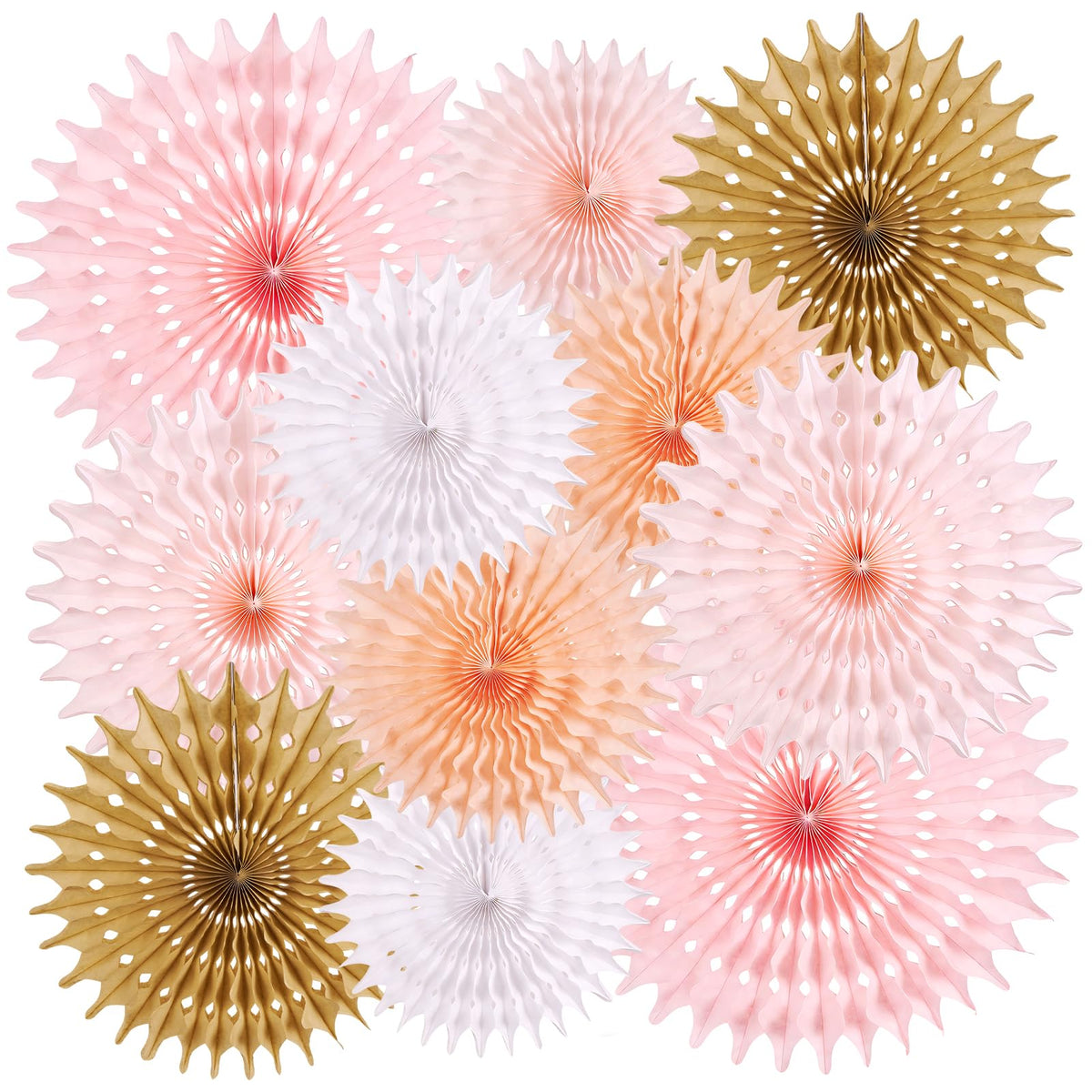 SUNBEAUTY 11Pcs Soft Pink Paper Fans Party Decorations for Wall, Reusable Large Spring Summer