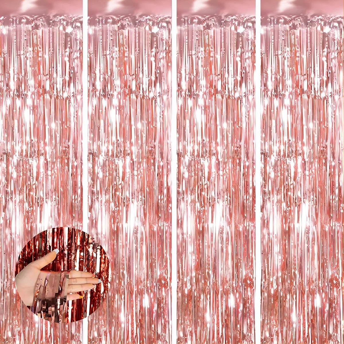 Keyali 4 Pack 3.3 * 8.3 ft Foil Curtain Metallic Tinsel Fringe Curtains Photo Booth Props Backdrop