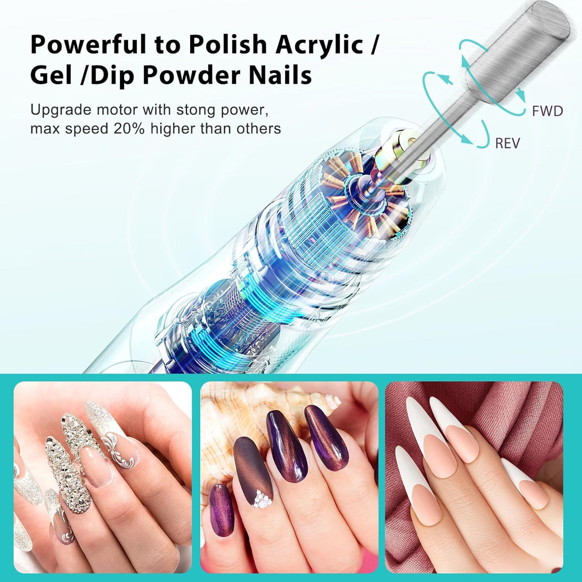 COSLUS Cordless Nail Drill Electric File: Professional for Acrylic Gel Dip Powder Nails Portable