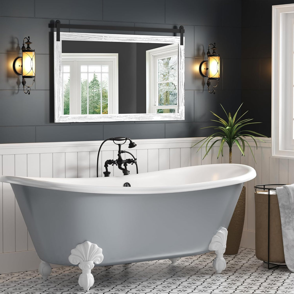 COGOOD Farmhouse Bathroom Mirror - 45 x 30 Large Rectangle Barn Door Mirror for Vanity, Bedroom
