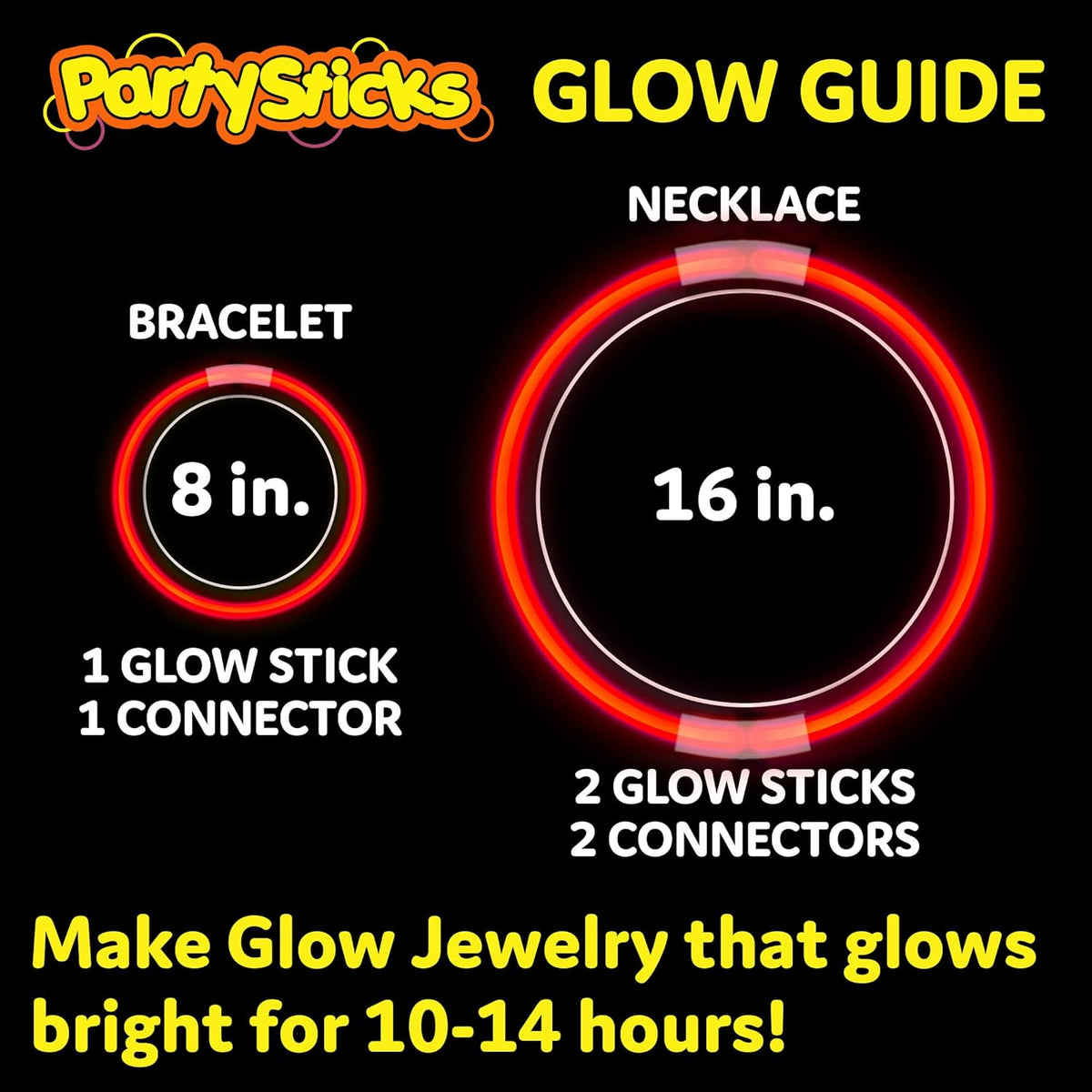PartySticks Red Glow Sticks - 100pk, 8 Inch Glow in The Dark Light Up Sticks - Party Favors
