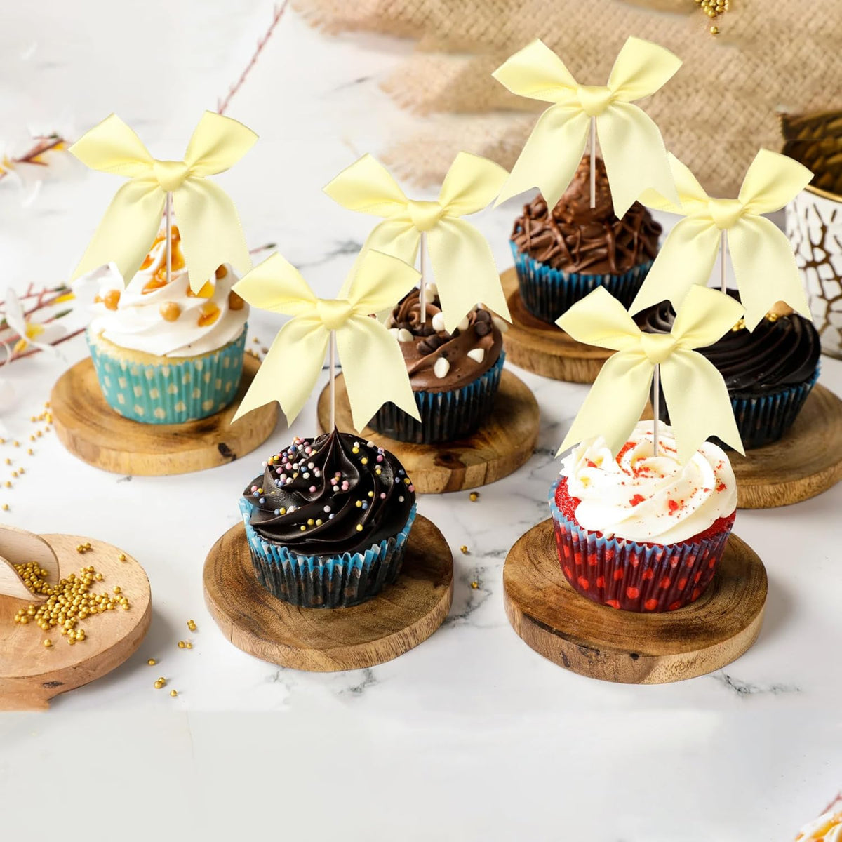 24 PCS Bow Cupcake Toppers Bow Cupcake Picks Bowknot Birthday Party Decorations Bowknot Cake