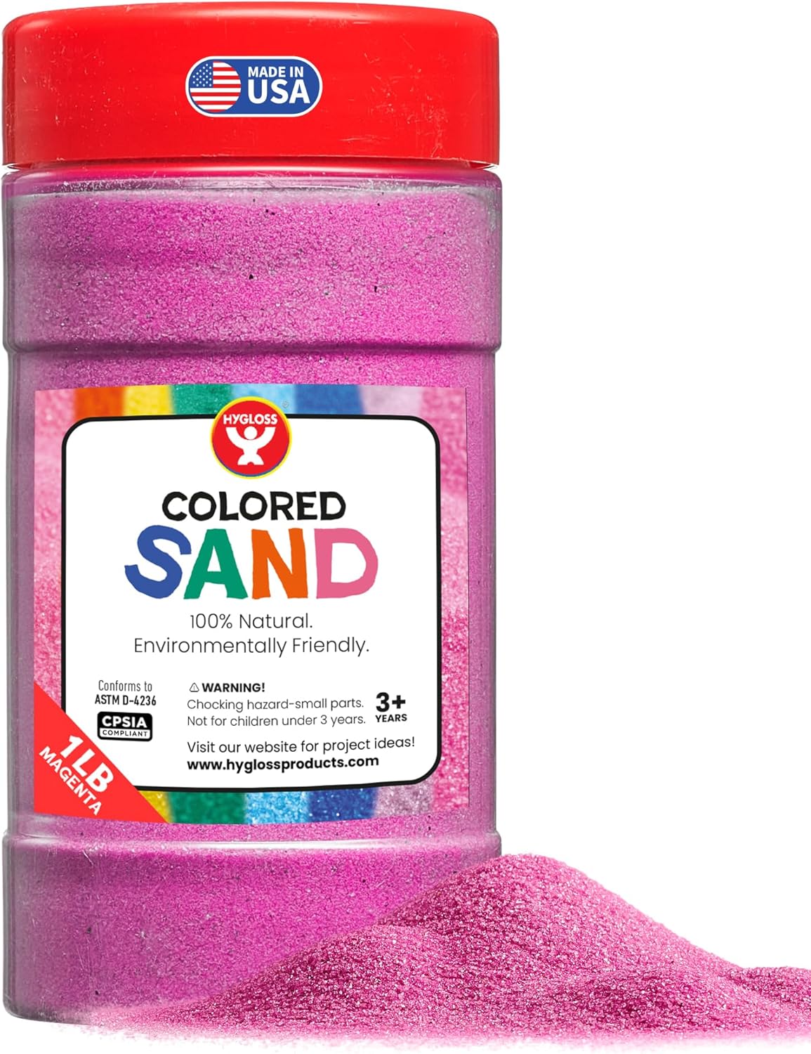 Hygloss Colored Sand for Crafts – 1 lb Bottle, Magenta – Vibrant Colorful Fine Sensory Play Sand