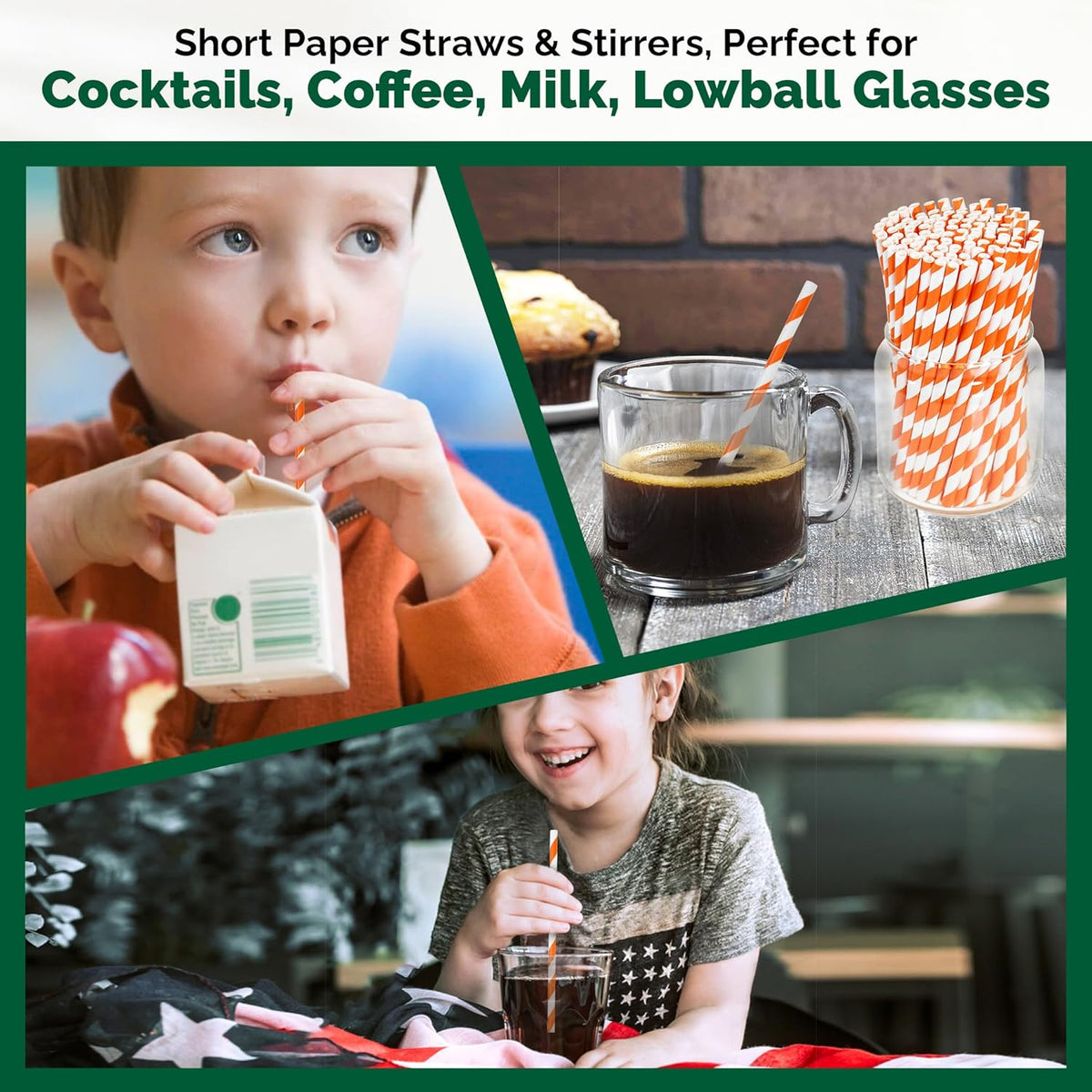 5.75 inch Orange Paper Cocktail Straws, Short Disposable Drinking Straws 500 Counts, Unwrapped