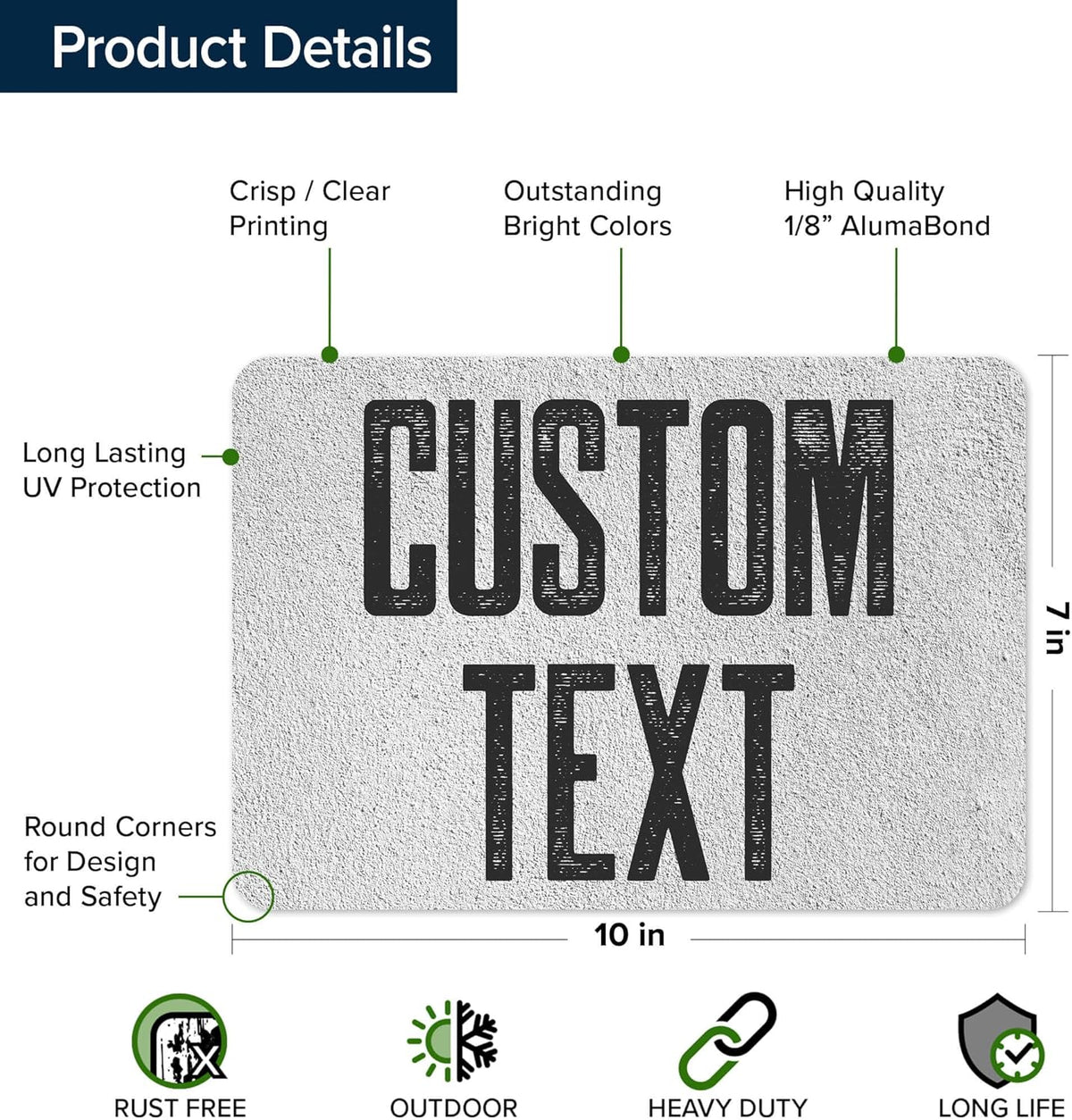 Custom Sign, Custom Street Sign, 11 Font Colors, 13 Font Styles, 4 Hole Options, 22 Sizes, 7x10