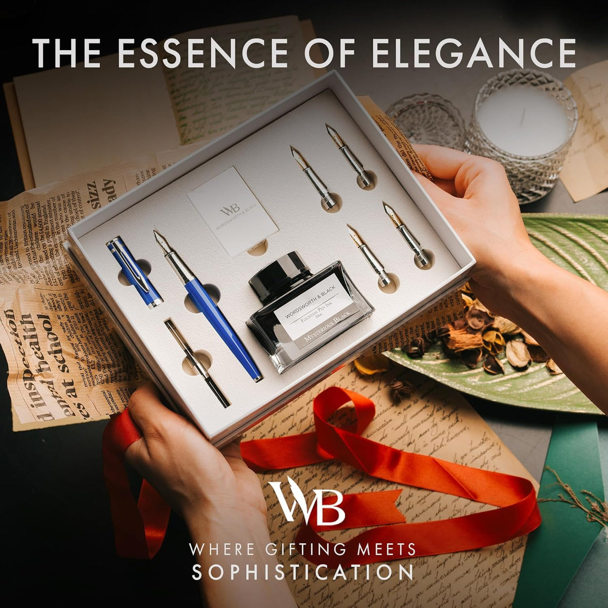 Wordsworth & Black Fountain Pen Gift Set, Includes Bottle, 6 Cartridges, Refill Converter, 4