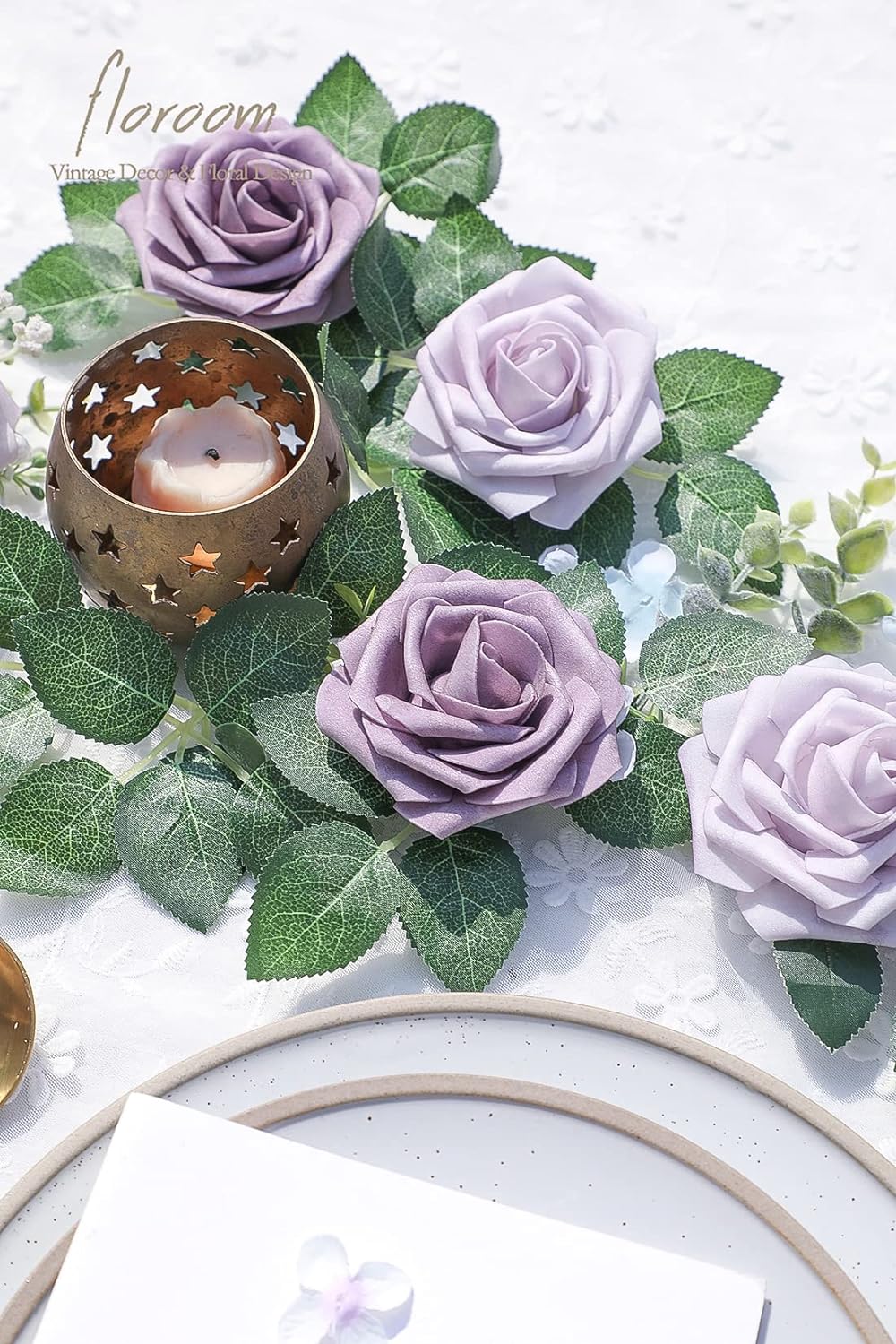 Floroom Artificial Flowers 50pcs Real Looking Lavender African Violet Purple Foam Fake Roses with