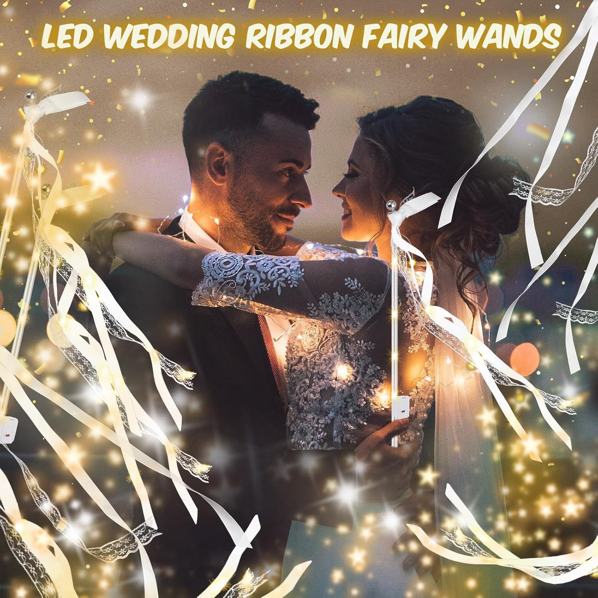 100PCS Light up Wands for wedding, Wedding Wands Streamers with 3 Colorful Flashing Modes, Fairy
