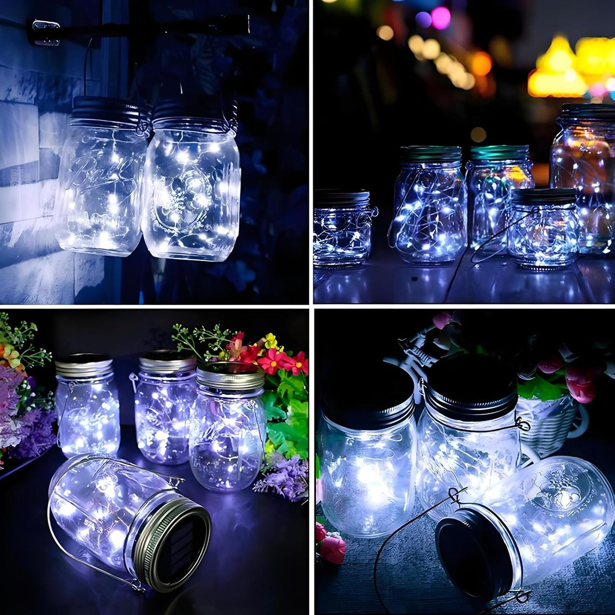 VOOKRY 12 Pack Solar Mason Jar Lights, 30 LED Mason Jar Lids Waterproof Firefly Fairy String Lights