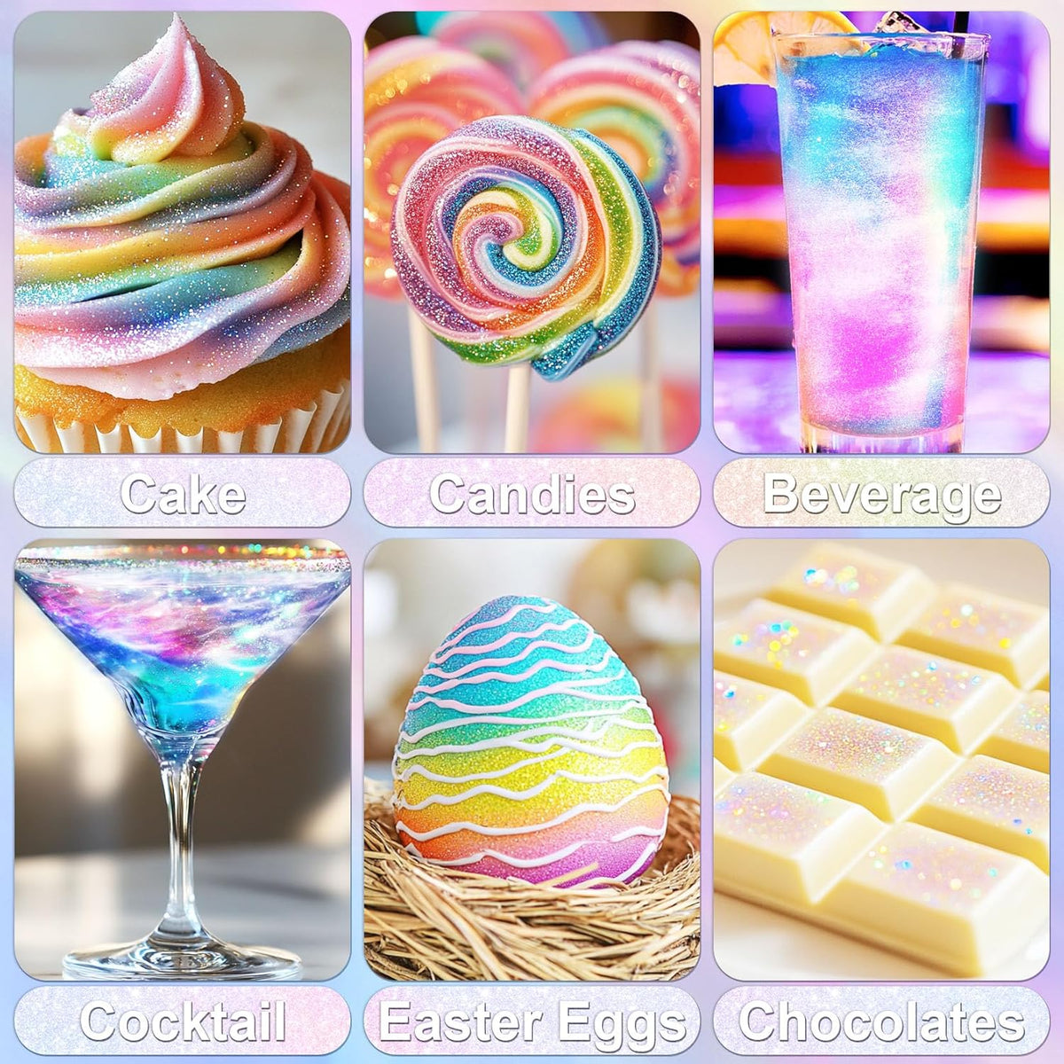 Iridescent Rainbow Edible Glitter - 5g Food Grade Cake Decorating Shimmering Glitter, Edible