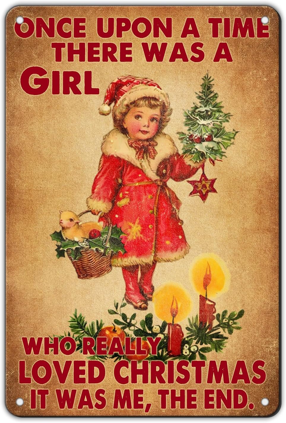 Vintage Christmas Metal Tin Sign Once Upon A Time Girl Loved 80s Christmas Style Wall Art Christmas