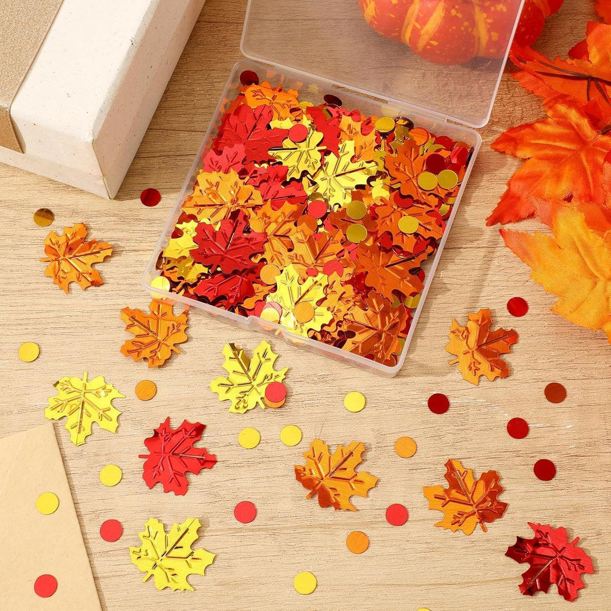 MARFOREVER Maple Leaf Fall Confetti, Thanksgiving Metallic Foil Confetti Autumn Leaves Sequins