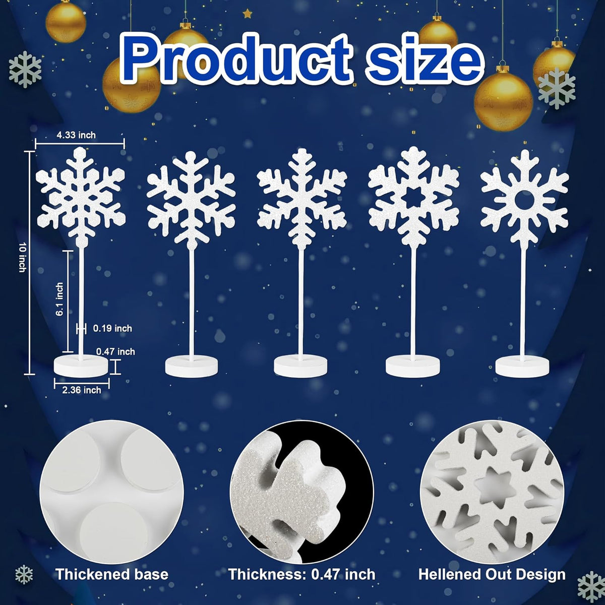 5 Pcs Wooden Christmas Snowflake Sign Winter White Glitter Snowflake Decorations Holiday Wonderland