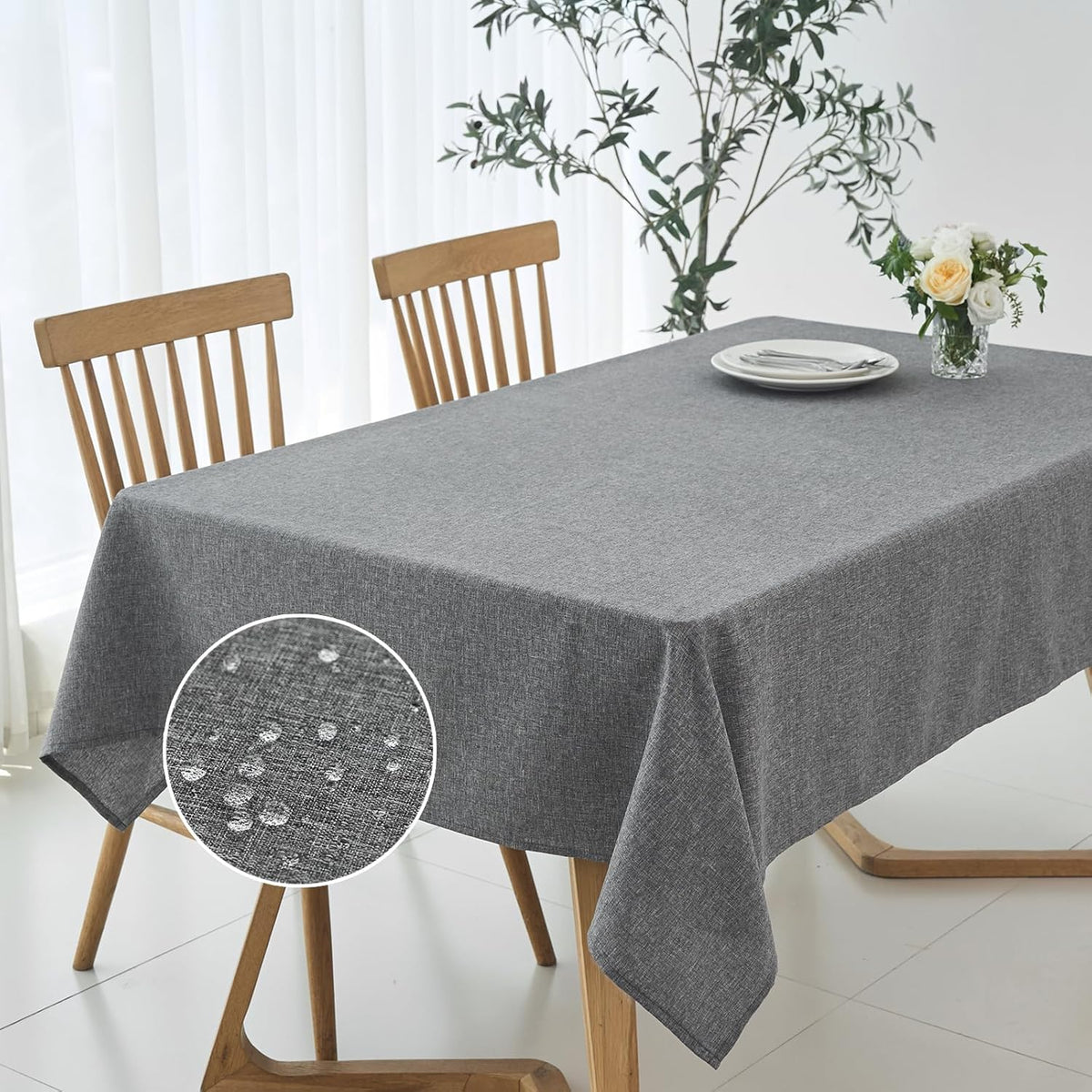 maxmill Square Linen Textured Tablecloth Waterproof Spillproof Wrinkle Free Slubby Textured Table