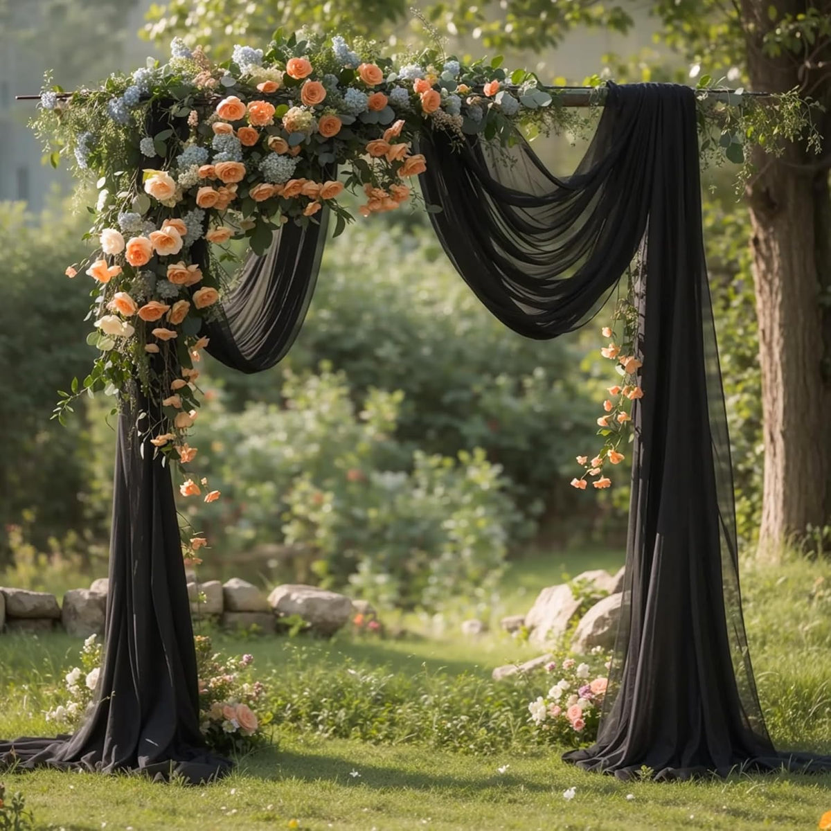PARTISKY Wedding Arch Draping Fabric 19FT Black Drapery Sheer Curtains for Backdrop Wedding Arch