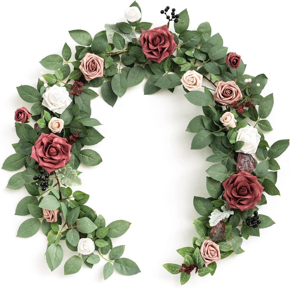 Ling's moment 5FT Artificial Flower Garland Fake Rose Eucalyptus Garland Arch Flowers Vine for