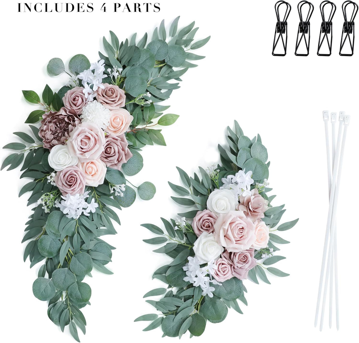 Artificial Dusty Rose Wedding Arch Flowers Swags Set of 2 for Welcome Signs, Ceremony & Reception