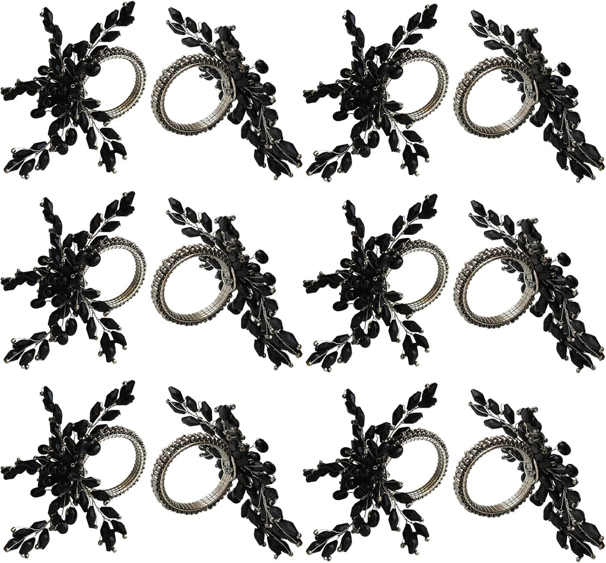 Napkin Rings Set of 12 for Dining Table Decoration Parties Everyday Metal Napkin Holder Leaf Black