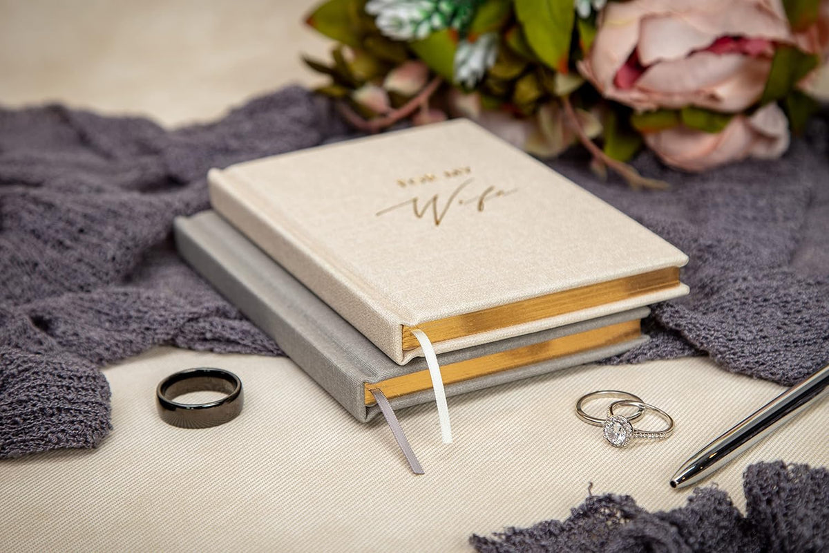 MUUJEE Hard Cover Vow Books (Set of 2) - Foil Embossed Wedding Ceremony Vow Renewal Speech Books