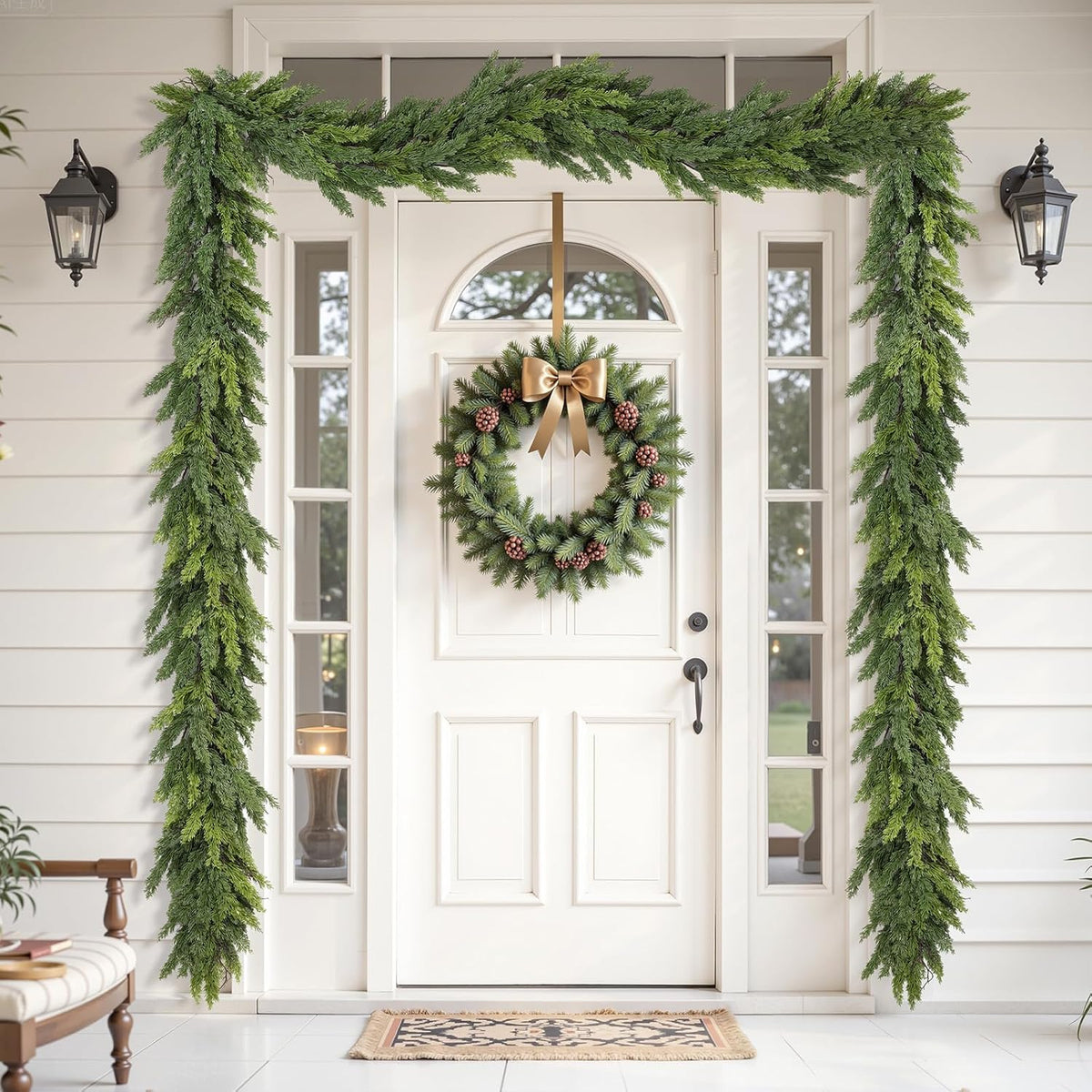 Alupssuc 9FT Christmas Garland, Cedar Garland -Real Touch Artificial Greenery Cypress Pine Garland