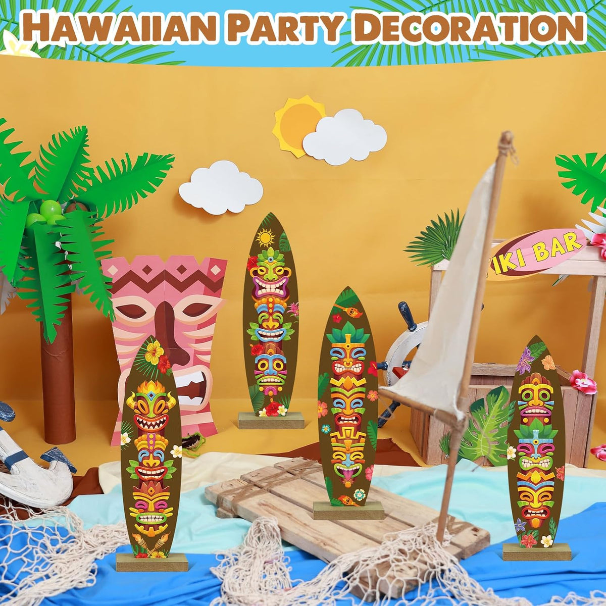 4 Pcs Surfboard Decorations for Party Welcome to Paradise Sign Tropical Bar Table Centerpieces