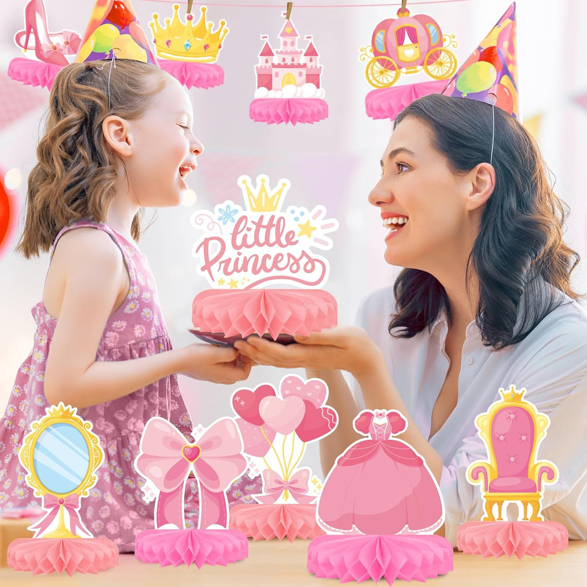 Princess Birthday Party Supplies Kit - Princess Themed Honeycomb Centerpiece ，Table Decorations for