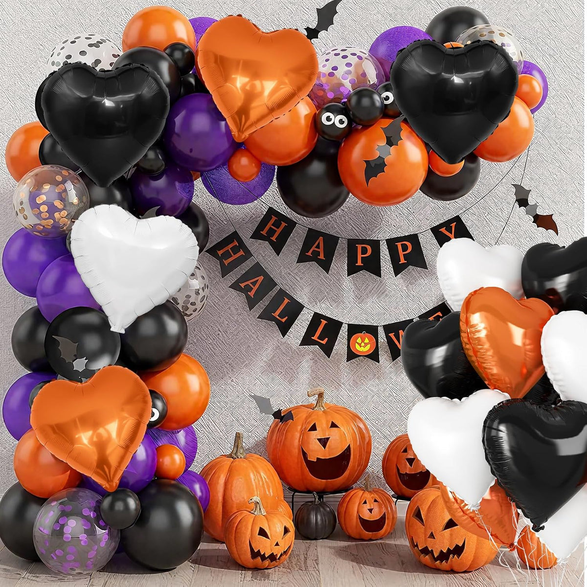 Black Orange Heart Balloons, 18 Inch Black White Orange Heart Foil Shape Balloon, 12PCS Large Love