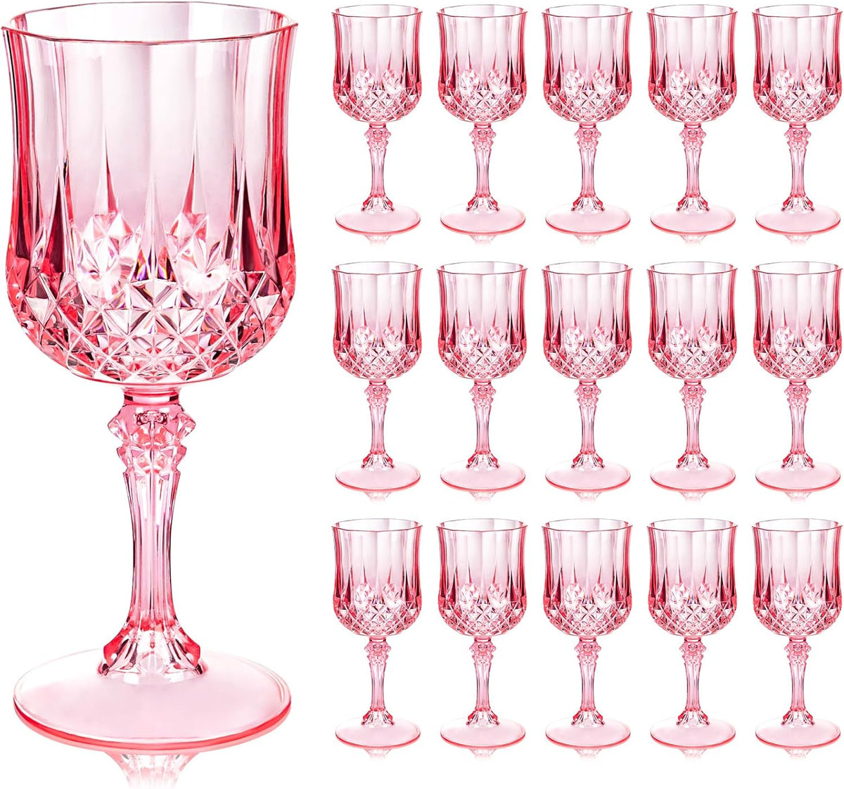 Ciaell 24PCS Pink Plastic Wine Glasses - 7 Oz Plastic Goblets for Party - Pink Vintage Drinking
