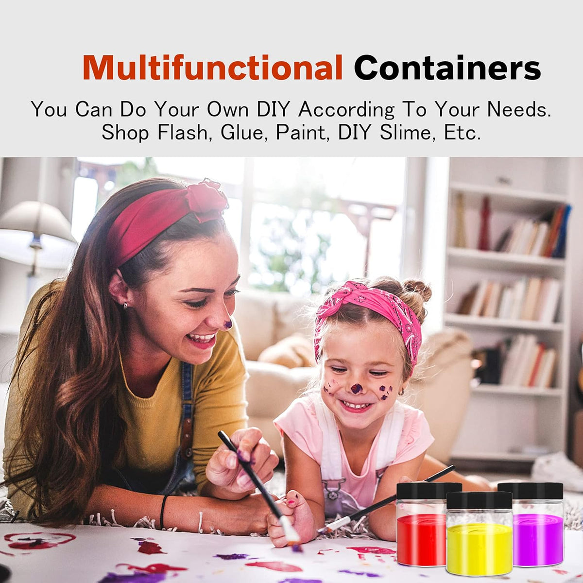 Plastic Jars with Lids 48 Pcs 8 oz & 3.4 oz Clear Plastic Slime Storage Jars Containers with