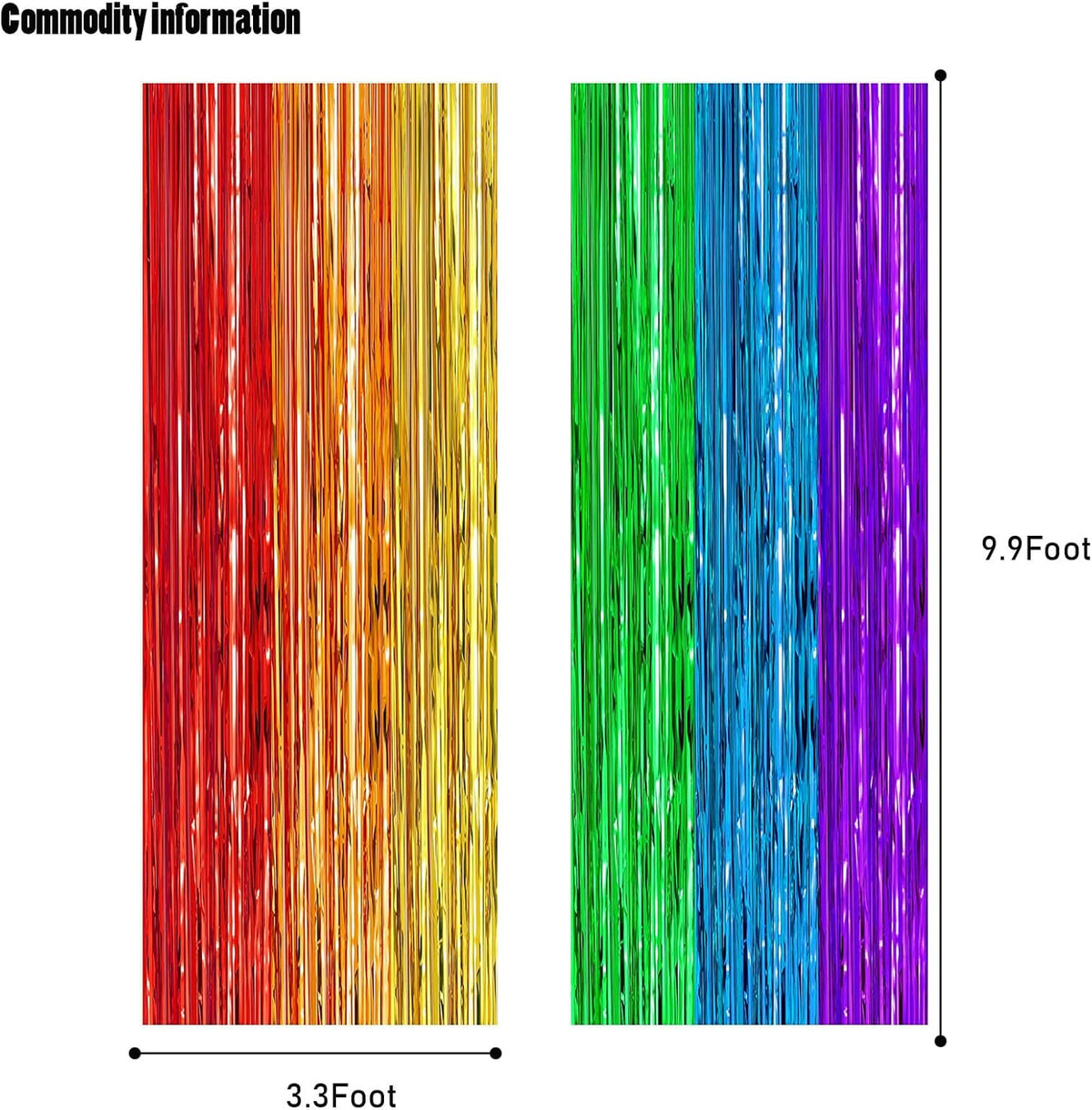 CANREVEL 2 Pack 3.3x8.2 Feet Rainbow Foil Fringe Backdrop Curtains, Tinsel Streamers Birthday Party
