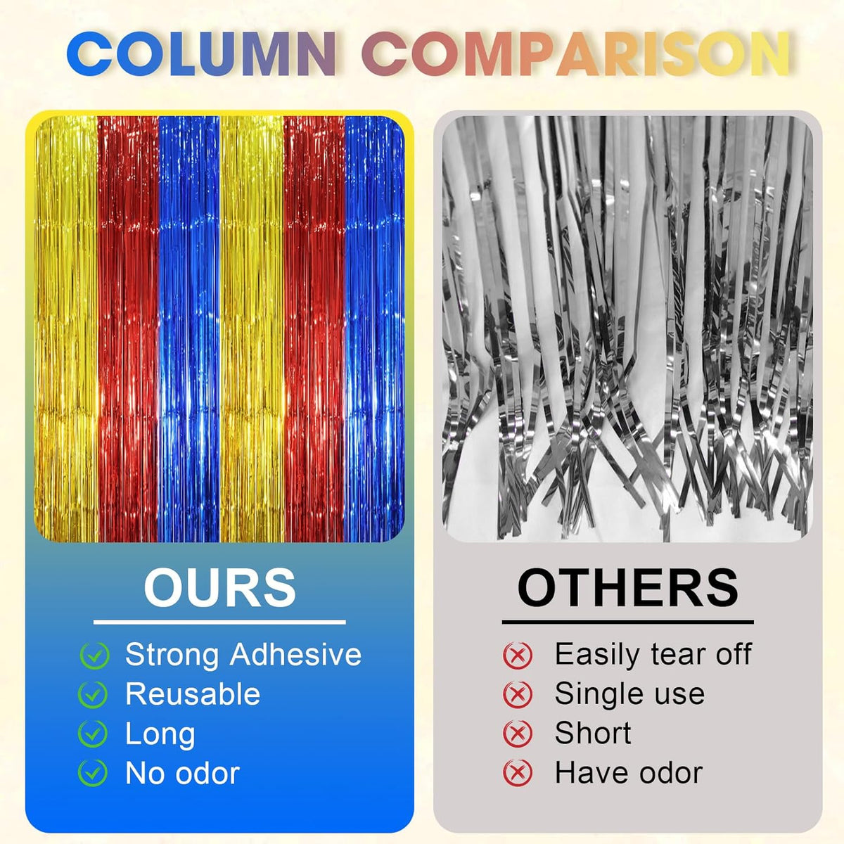 2 Pack Blue Red Gold Foil Fringe Backdrop Curtains, Tinsel Streamers Party Decorations, Fringe