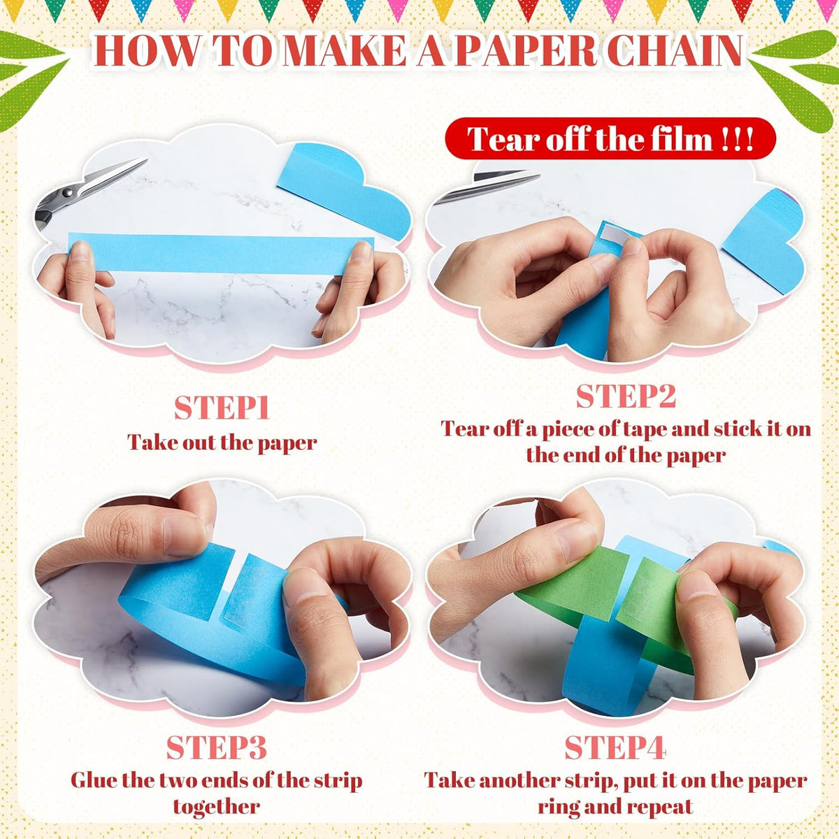 Lincia 600 Sheet Halloween Paper Chain Garland, Construction DIY Crafts Chain Strip for Fall